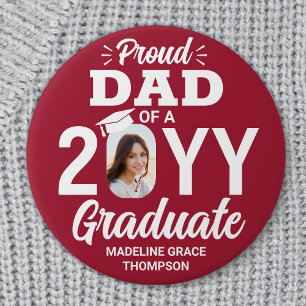 Graduate Photo Proud Dad Modern Red and White 7.5 Cm Round Badge