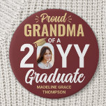 Graduate Photo Proud Grandma Burgundy Red and Gold 7.5 Cm Round Badge<br><div class="desc">Show your joy for the graduate with a stylish custom photo "Proud Grandma" round graduation button. The picture and text on this template are simple to personalise, and all wording, colours and fonts can be changed with the Zazzle design tool. It can be customised for any family member or friend,...</div>