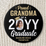 Graduate Photo Proud Grandma Elegant Black & Gold 7.5 Cm Round Badge<br><div class="desc">Show your joy for the graduate with a stylish custom photo "Proud Grandma" round graduation button. The picture and text on this template are simple to personalize, and all wording, colors and fonts can be changed with the Zazzle design tool. It can be customized for any family member or friend,...</div>