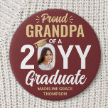 Graduate Photo Proud Grandpa Burgundy Red and Gold 7.5 Cm Round Badge<br><div class="desc">Show your joy for the graduate with a stylish custom photo "Proud Grandpa" round graduation button. The picture and text on this template are simple to personalise, and all wording, colours and fonts can be changed with the Zazzle design tool. It can be customised for any family member or friend,...</div>