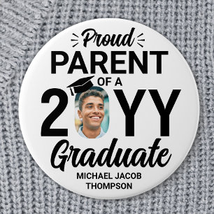 Graduate Photo Proud Parent Modern Black and White 7.5 Cm Round Badge
