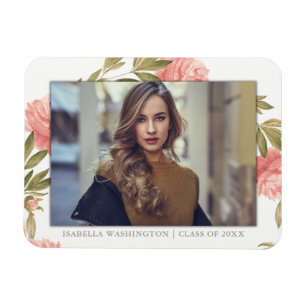 Graduate Photo Romantic Watercolor Flowers Magnet