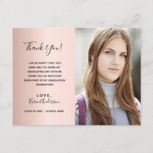 Graduate photo rose gold Thank You Postcard