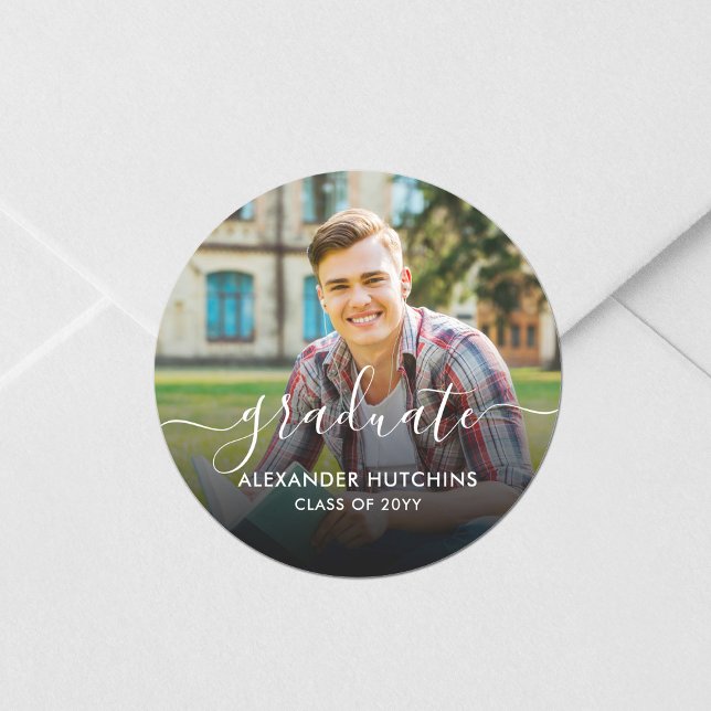 Graduate Photo Script Overlay Classic Round Sticker (Creator Uploaded)