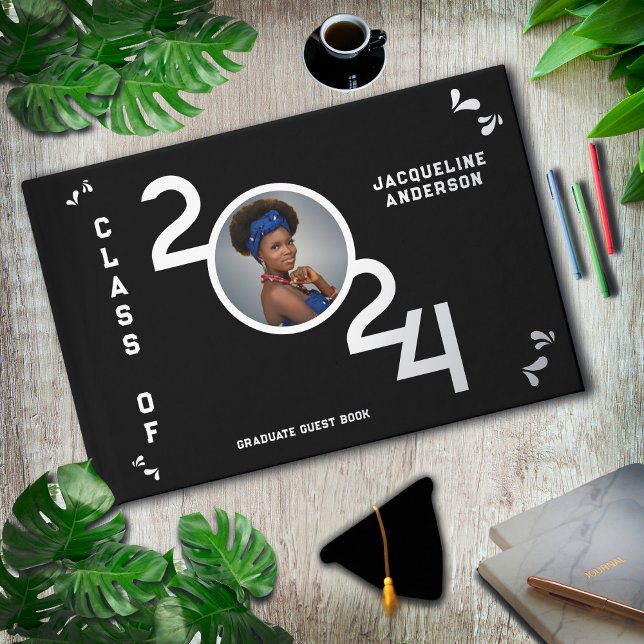 Graduate Photo Senior Class Year Silver  Guest Book (Graduate Photo Senior Class Year 2024 Silver Guest Book is a great keepsake for guest signatures. )