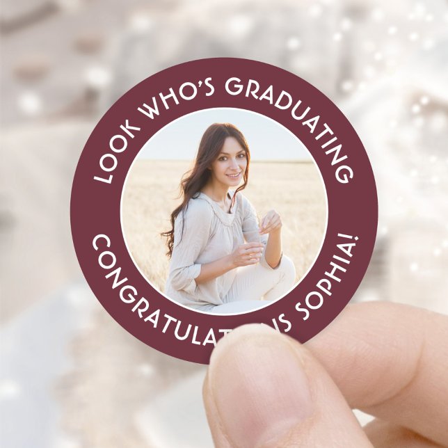 Graduate Photo Simple Black and White Graduation Classic Round Sticker (Creator Uploaded)