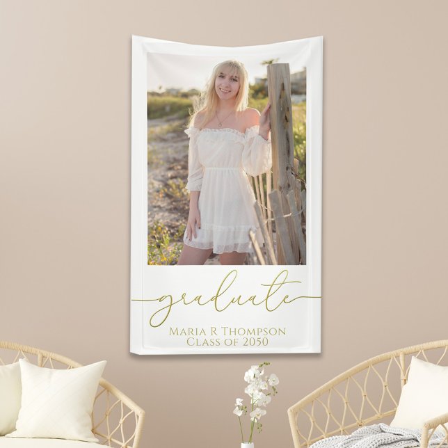 Graduate Photo Template Gold Calligraphy Script  Banner (Creator Uploaded)