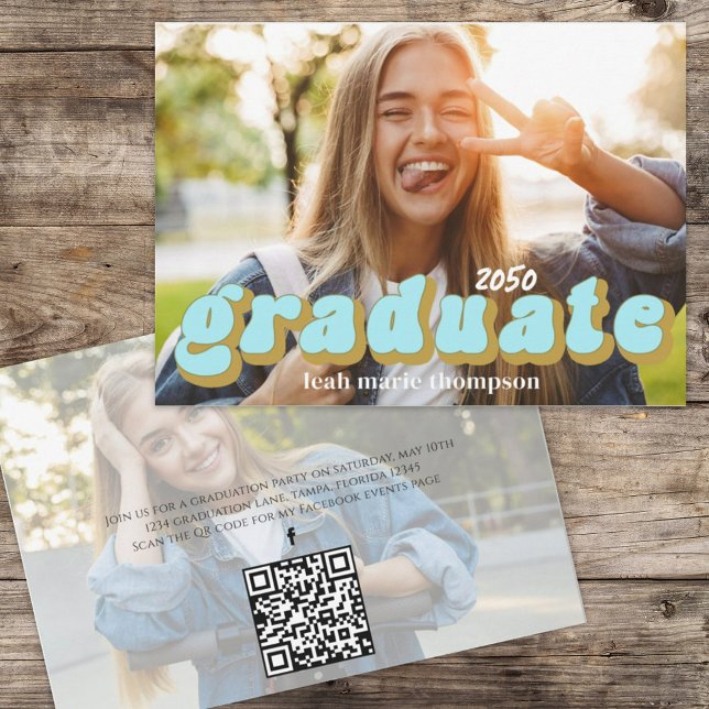 Graduate Photo Template Retro Blue Typography (Creator Uploaded)