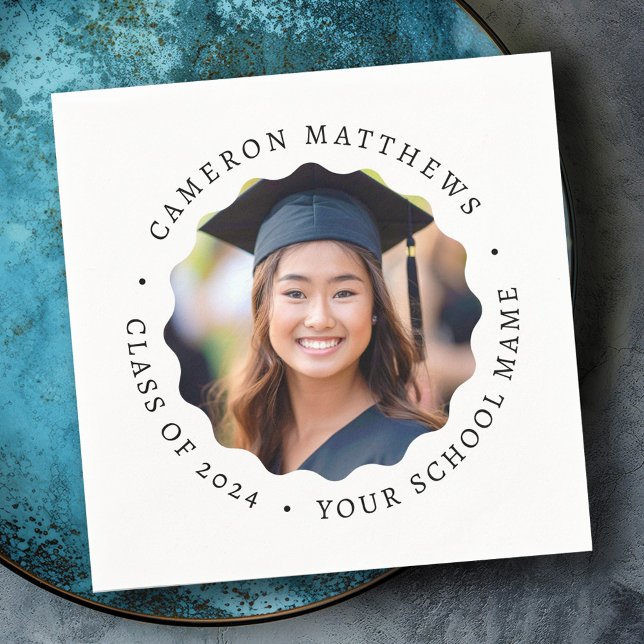 Graduate photo white wavy border graduation napkin (Graduate photo white wavy border graduation napkins)