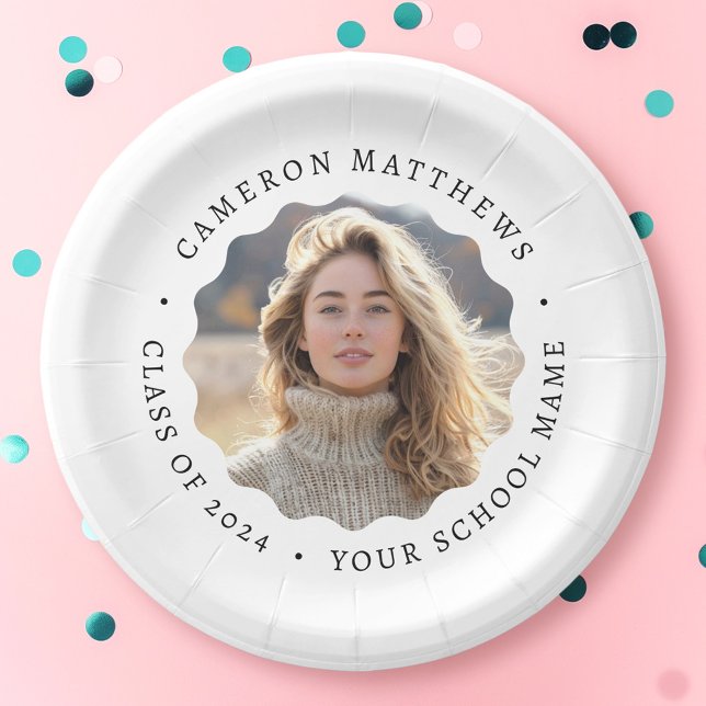 Graduate photo white wavy border graduation paper plate (Graduate photo white wavy border graduation paper plates)