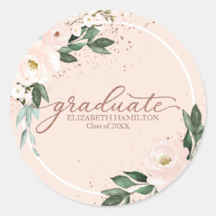 Graduate Pink Blush Floral Graduation Party Classi Classic Round Sticker