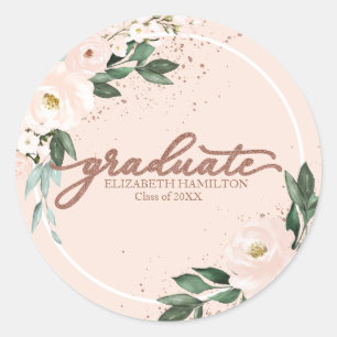 Graduate Pink Blush Floral Graduation Party Classic Round Sticker