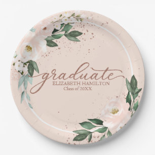 Graduate Pink Blush Floral Graduation Party Paper Paper Plate