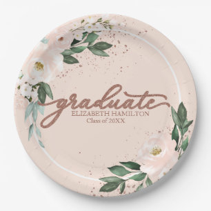 Graduate Pink Blush Floral Graduation Party  Paper Plate