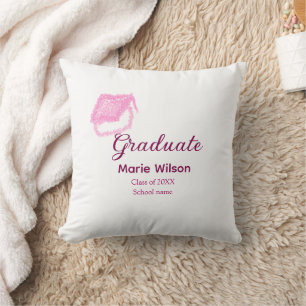 graduate pink glitter graduation cap add name clas cushion