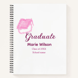 graduate pink glitter graduation cap add name clas notebook
