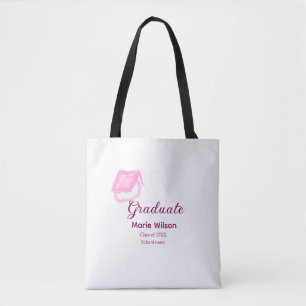 graduate pink glitter graduation cap add name clas tote bag