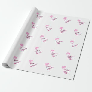 graduate pink glitter graduation cap add name clas wrapping paper