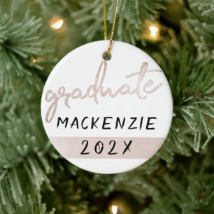 Graduate Pink Script Soft Rose Grad Keepsake Ceramic Ornament