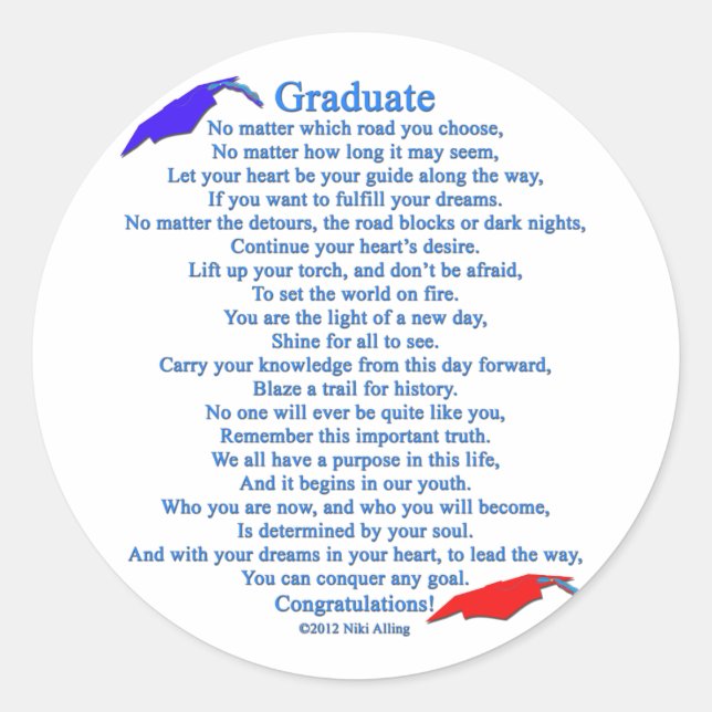 Graduate Poem Classic Round Sticker (Front)