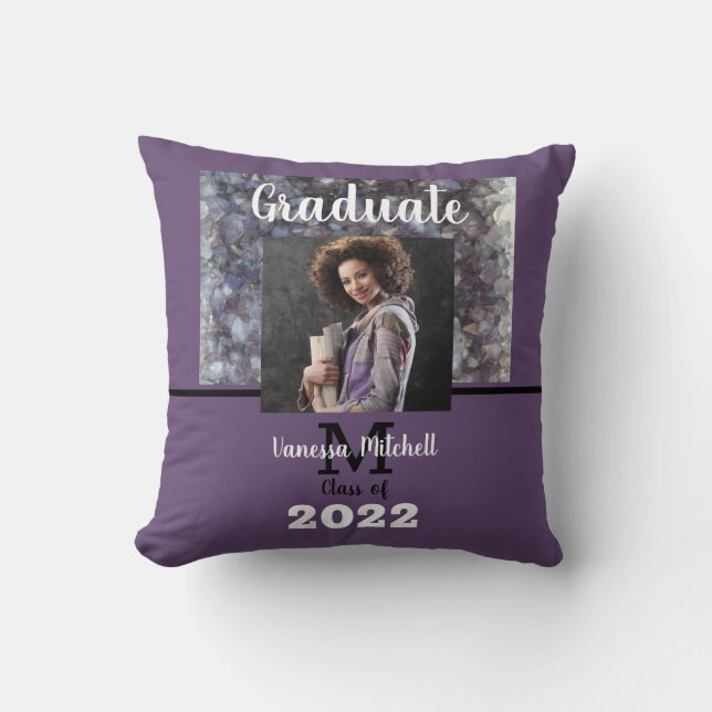 Graduate Purple Amethyst Graduation Throw Pillow (Front)