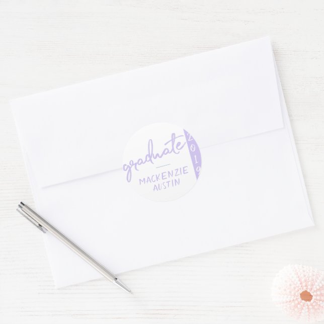 Graduate Purple Script | Chic Lavender Keepsake Classic Round Sticker (Envelope)