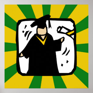 Graduate Receiving Diploma - Green & Gold Poster