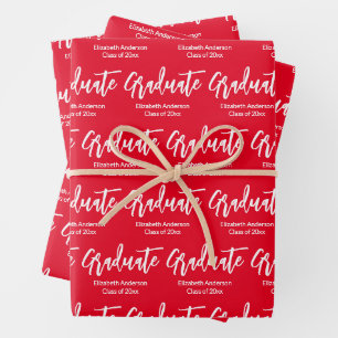 Graduate Red and White Grad Name Class of 2024  Wrapping Paper Sheet