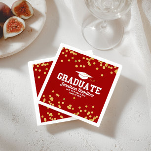 Graduate Red Gold Confetti Graduation Party Napkin