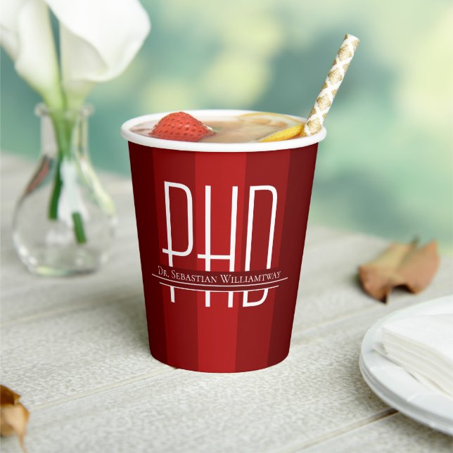 Graduate Red PhD Graduation Party Paper Cups (Insitu)