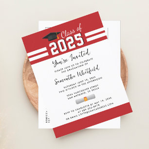 Graduate Red White Class of 2026 Graduation Invitation Postcard