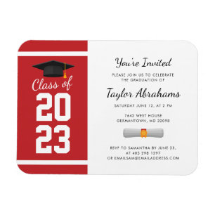 Graduate Red White Graduation 2025 Invitation Magnet