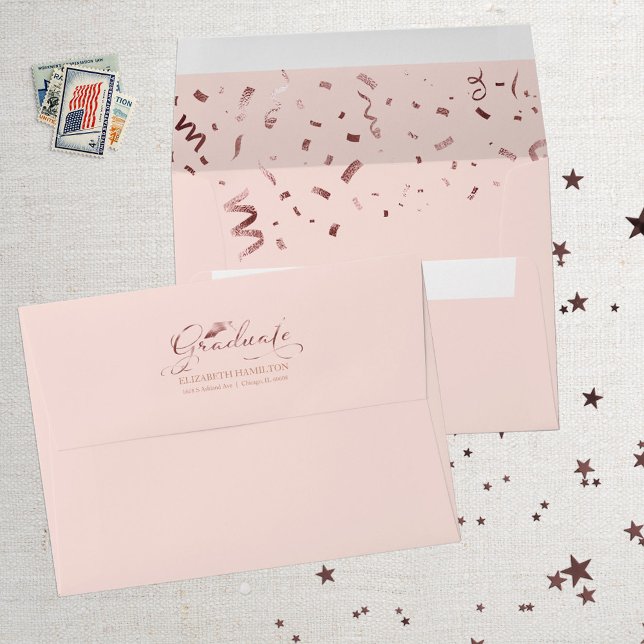 Graduate Rose Gold Foil Confetti Elegant Pink Enve Envelope (Creator Uploaded)