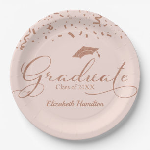 Graduate Rose Gold Foil Graduation Party Pink Paper Plate