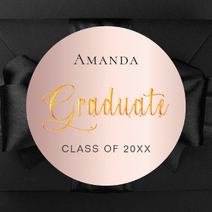 Graduate rose gold name cap elegant classic round sticker