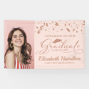 Graduate Rose Gold Pink Photo Graduation Banner