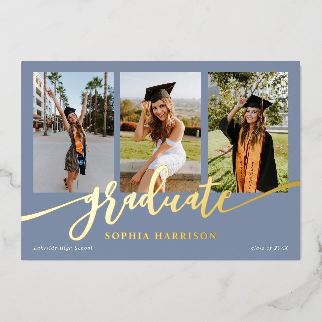 Graduate Script 3 Photos Dusty Blue Graduation (Front)