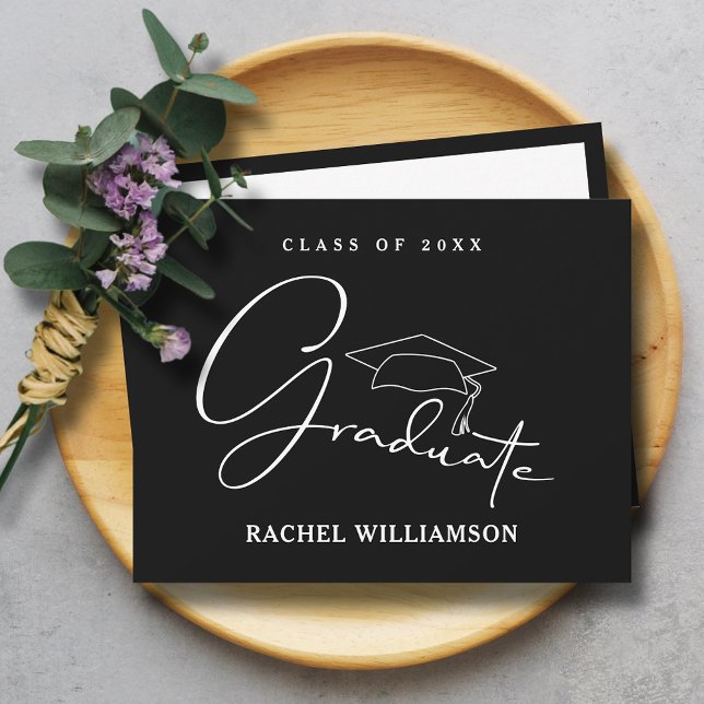 Graduate Script Black Thank You Card (Graduate script black flat thank you notes have room for your message on the back)
