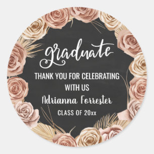Graduate Script Boho Roses Wreath Chalkboard Classic Round Sticker