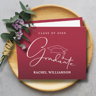 Graduate Script Crimson Red Thank You Card