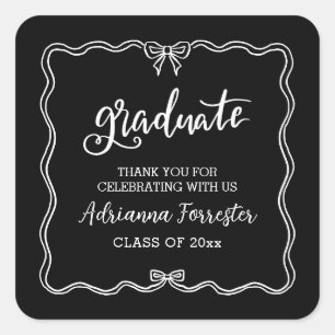 Graduate Script Cute Bow Thank You Square Sticker