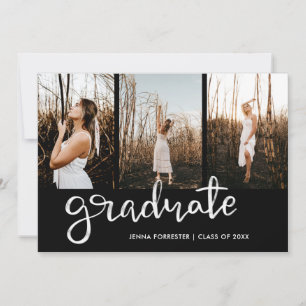 Graduate Script Elegant Black Photo Invitation