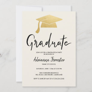 Graduate Script Faux Gold Foil Grad Hat Invitation