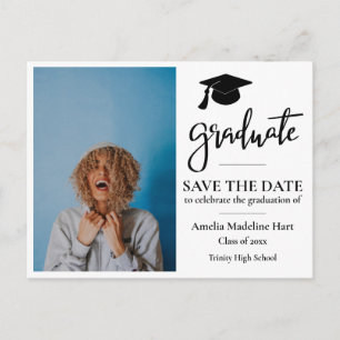 Graduate Script   Grad Hat   Save The Date Photo Postcard