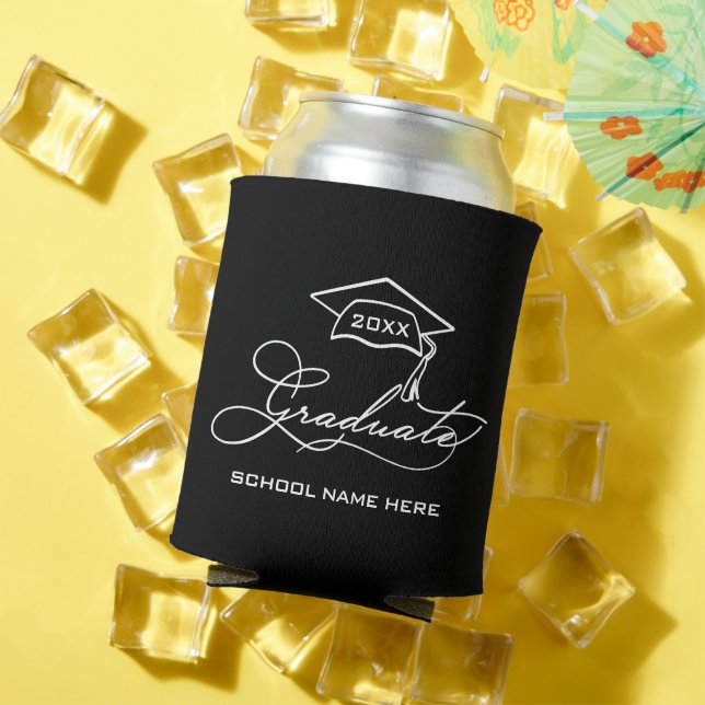 Graduate Script Graduation Cap Black Can Cooler (In Situ Summer)