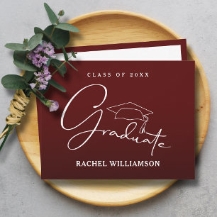 Graduate Script Maroon Thank You Card