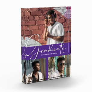 Graduate Script on Purple Collage Photo Block