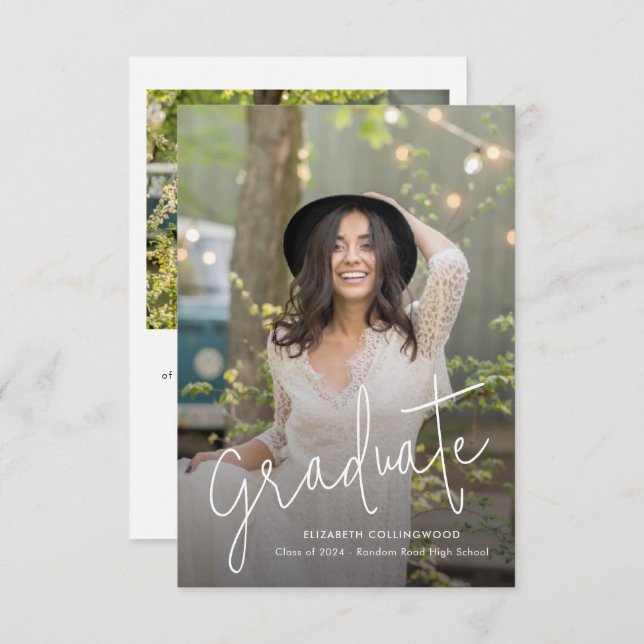 Graduate Script Photo Graduation Announcement (Front/Back)