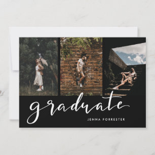Graduate Script Three Photos Graduation Party Invitation