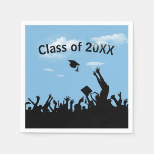Graduate Silhouettes On Blue Sky Napkin